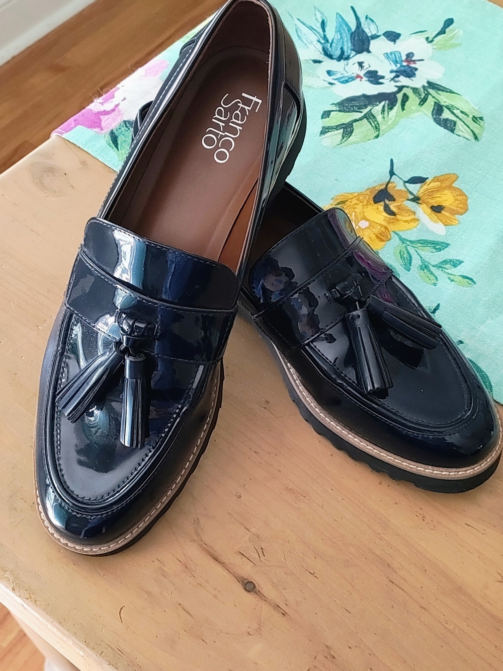 Franco Sarto Navy Patent Tassel Loafers
